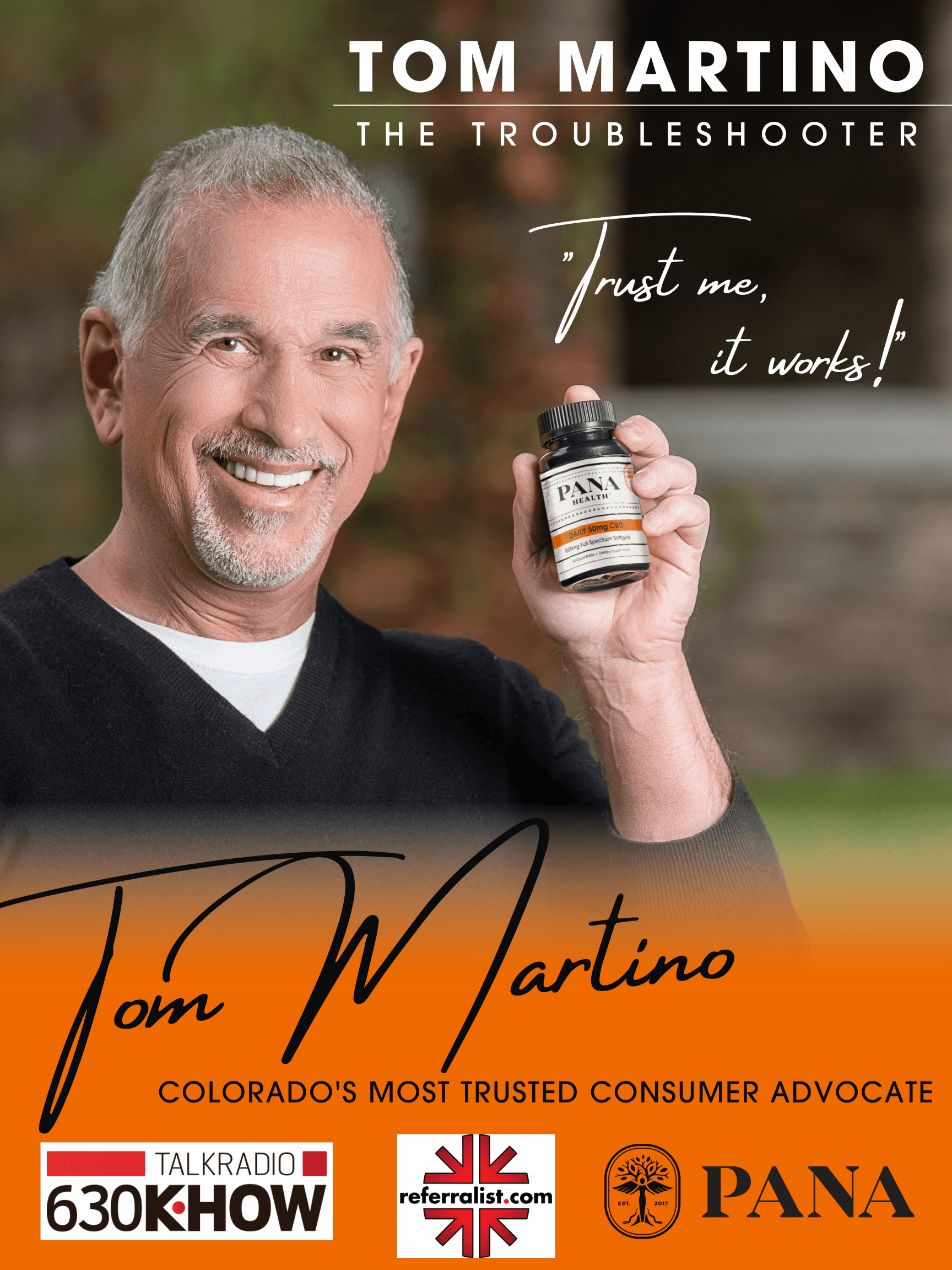 Tom Martino holding softgel product saying "it works!"
