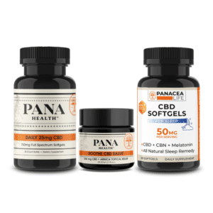 three bottles of CBD products